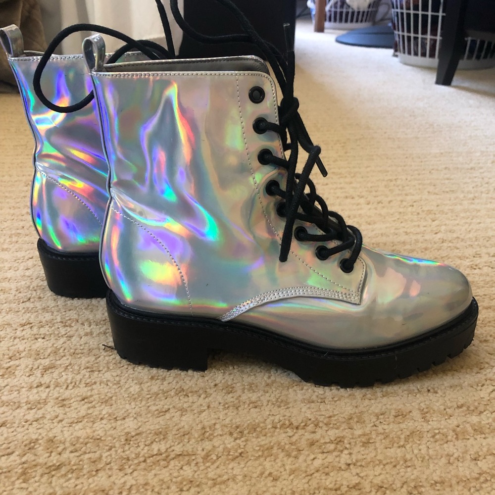 Funky holographic combat-like boots size 8